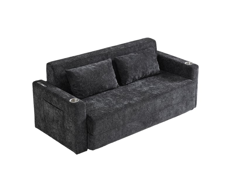  Canapé-lit 2 places pliable 153x77x65 cm avec ports usb, noir et gris, sans matelas  - Conforama A