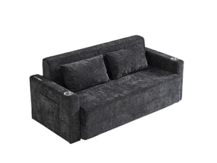 Canapé-lit 2 places pliable 153x77x65 cm avec ports usb, noir et gris, sans matelas