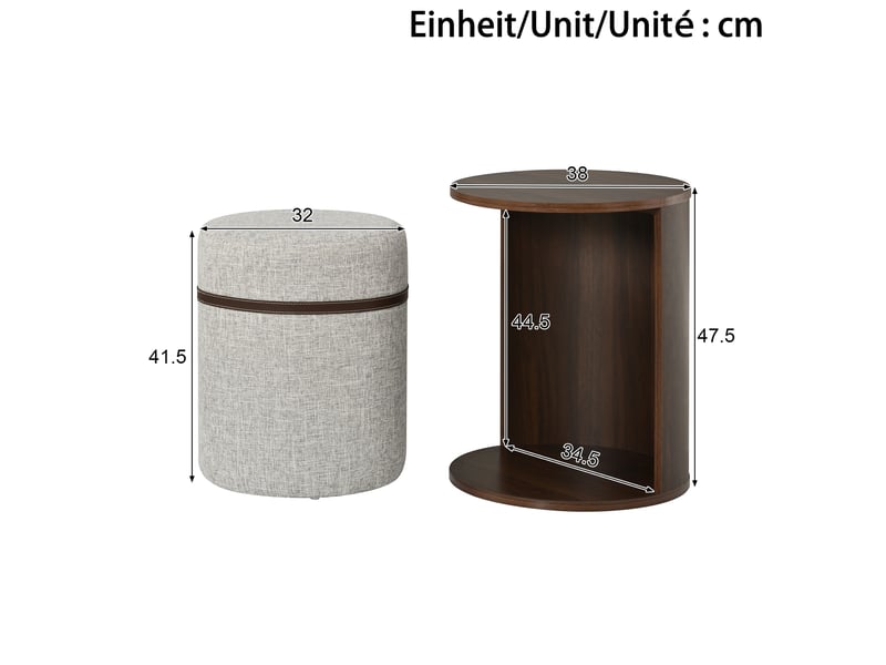 Table d'appoint ronde avec tabouret intégré, mdf, finition noyer  - Conforama C
