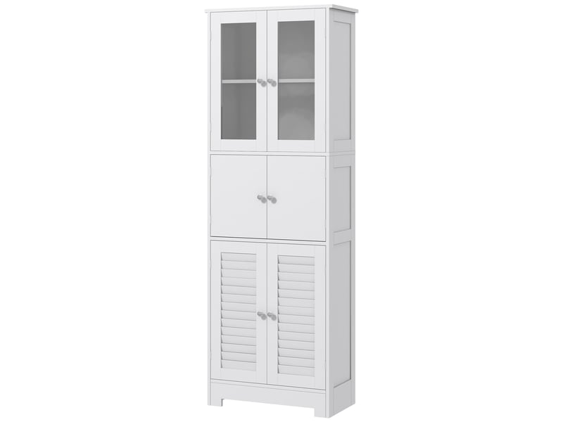  Meuble de salle de bains à trois compartiments avec portes vitrées à enroulement, 60 x 30 x 170,5 cm, blanc  - Conforama B