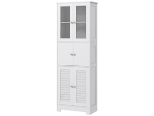 Meuble de salle de bains à trois compartiments avec portes vitrées à enroulement, 60 x 30 x 170,5 cm, blanc
