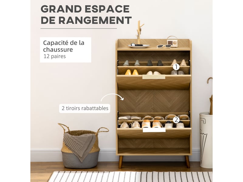  Meuble à chaussures à 2 abattants 70 x 30 x 120 cm pour petit entrée salon chambre  - Conforama A