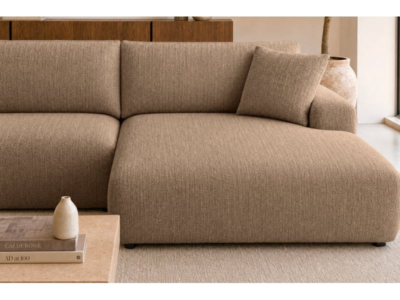  Elias - canapé d'angle convertible tissu chenille 3 places café gauche  - Conforama E