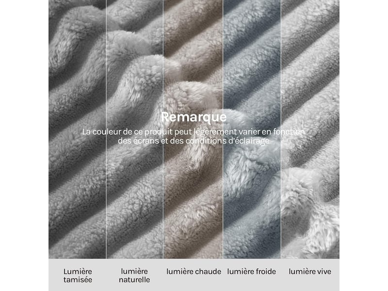  Plaid polaire gris, flanelle côtelée, 150x200cm, 350 gm², moelleux et léger, pour lit et voyage  - Conforama C