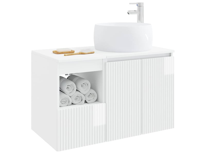  Ensemble de mobilier de salle de bain 2 pc blanc brillant cf64006  - Conforama C