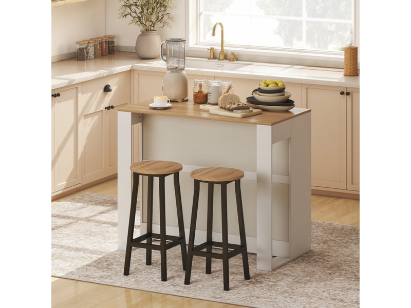  Table de bar,table haute de cuisine, mange-debout panneau de particules blanc 113x60x90cm  - Conforama D