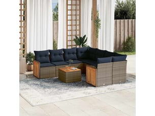 Vidaxl ensemble de canapé de jardin 9 pcs avec coussins gris résine tressée