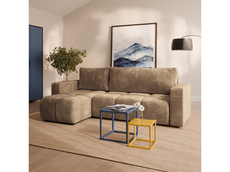 Canapé d'angle ramil, tissu chenille beige - Conforama B