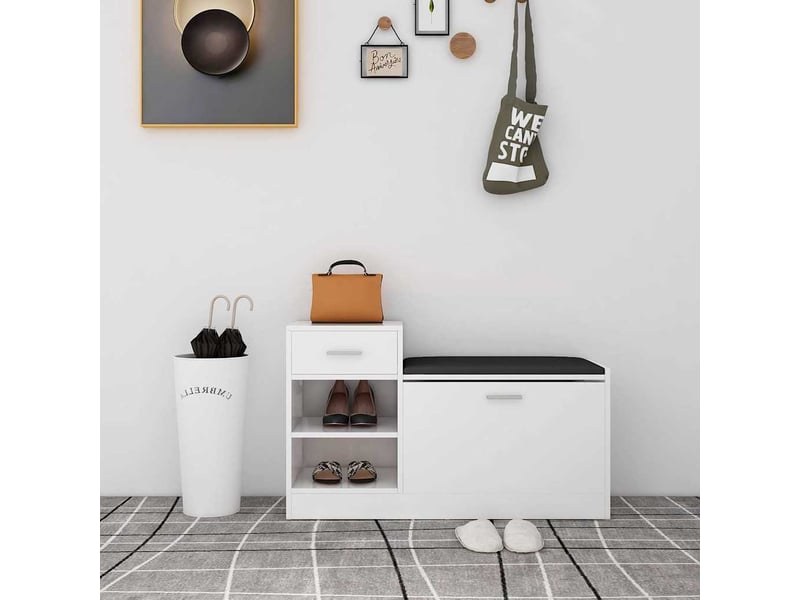 Banc à chaussures, meuble à chaussures blanc brillant 94,5x31x57 cm aggloméré  - Conforama B