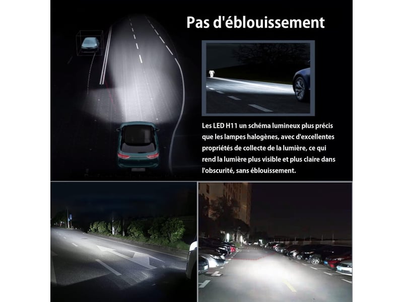Kit 2 ampoules h11 h8 h9 led 6500k blanc 12v 24v remplacement phare - Conforama D