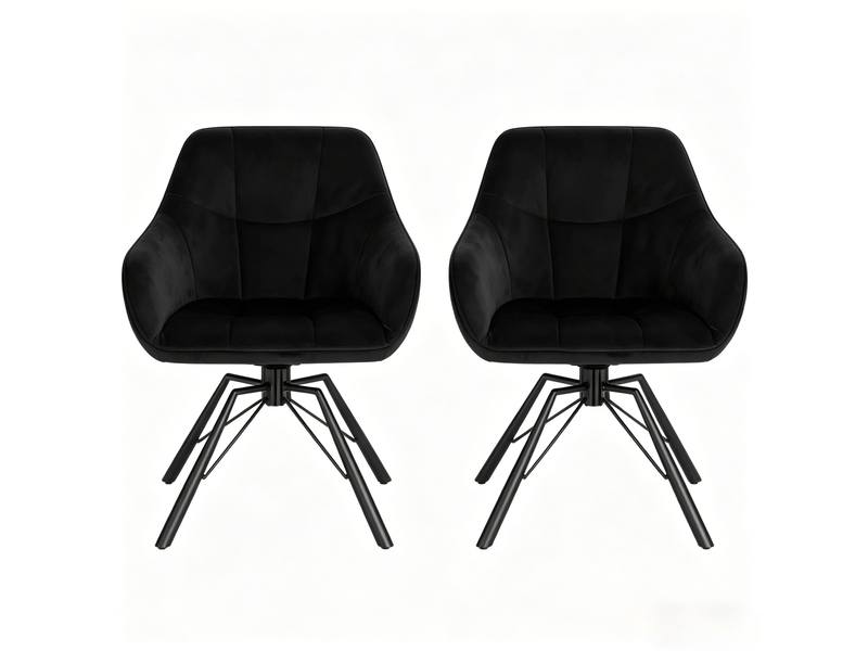  Chaises de salle à manger 2 pièces pivotantes à 360° avec accoudoirs, métal et velours noir  - Conforama A