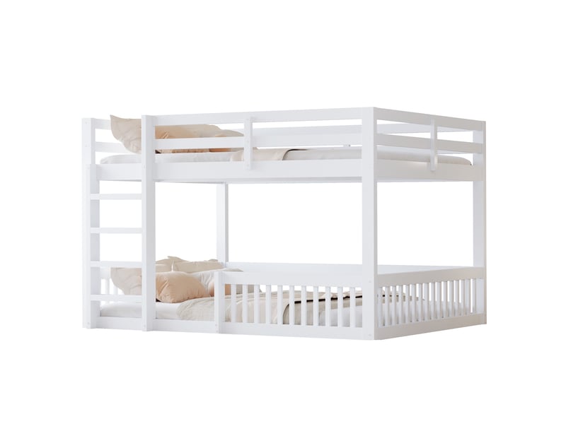  Lit superposé 160x200 cm avec barrières de protection, structure pratique pour chambre et espace optimisé, mdf et pin, blanc Sol Morn - Conforama A