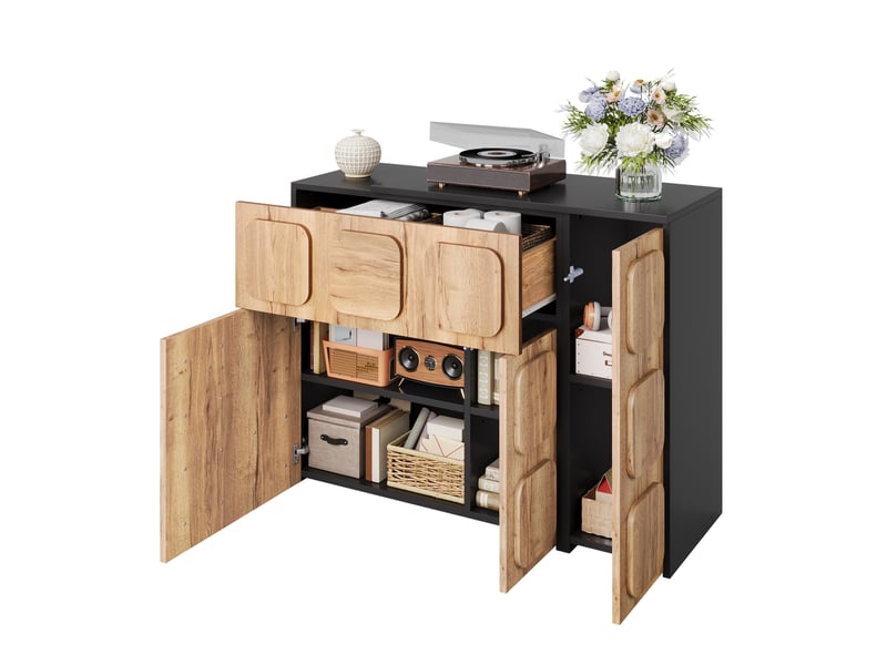  Buffet modulable push-to-open naturel et noir  - Conforama A