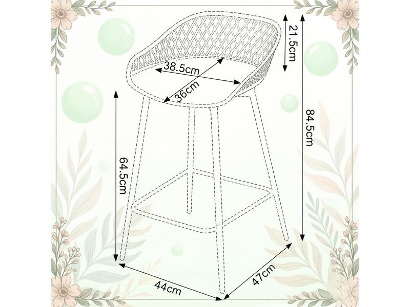  Tabouret de bar lot de 2 avec dossier ajouré, accoudoirs, repose-pieds et pieds réglables en pp et métal gris  - Conforama E