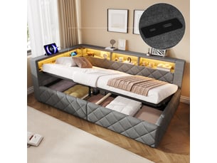 Lit coffre 90x200 cm <strong></strong>  <strong>CozyNest</strong> coloris gris
