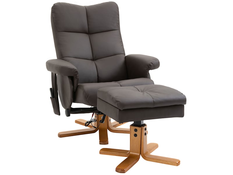  Fauteuil relax massant pivotant avec repose-pied, inclinable à 145° en simili cuir marron  - Conforama A