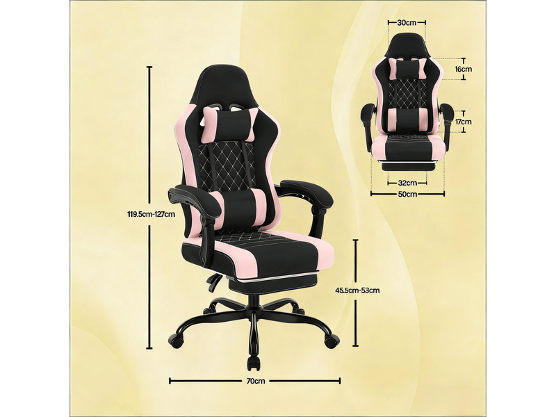  Chaise de bureau ergonomique 70 x 70 x 119,5-127 cm - gaming massage inclinable 145° avec repose-pieds retractable - tissu  - noir et gris  - Conforama C