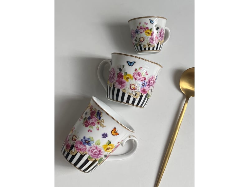  Mug en céramique, fleurs et rayures noires, grand format, 300 ml  - Conforama B