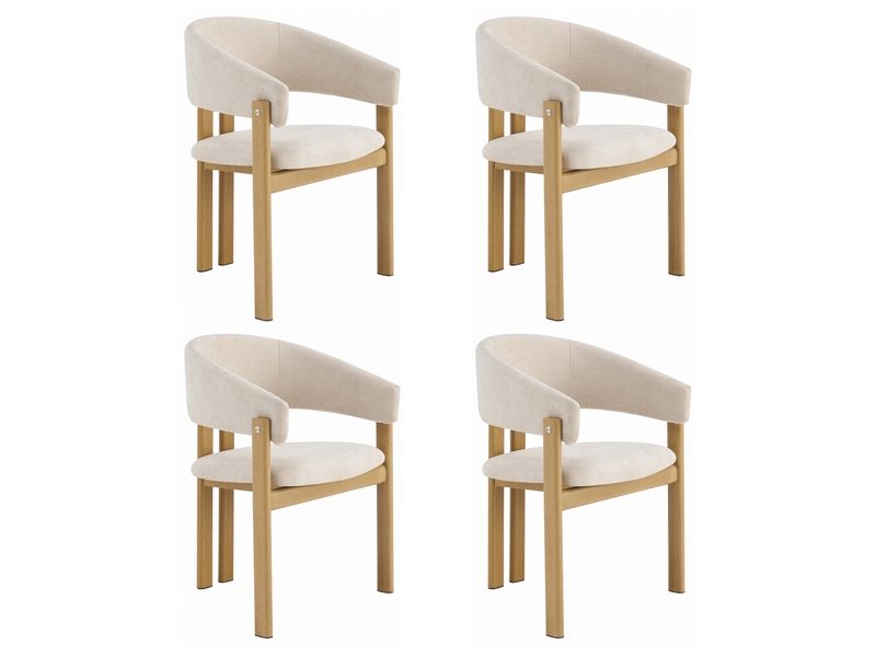  Lot de 4 chaises de salle à manger 61,5x52,5x83 cm avec accoudoirs métal beige et aspect bois naturel  - Conforama A
