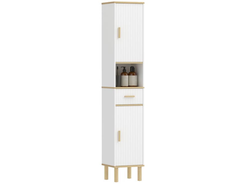  Colonne de salle de bain étroite avec étagères réglables, tiroir et compartiment ouvert, 31,5 x 29,7 x 171,5 cm, blanche  - Conforama A
