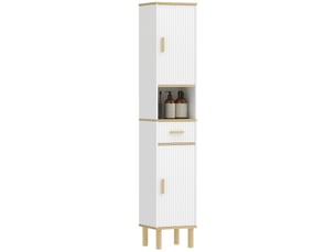 Colonne de salle de bain étroite avec étagères réglables, tiroir et compartiment ouvert, 31,5 x 29,7 x 171,5 cm, blanche