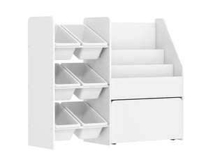 Meuble rangement enfant rangement jouet enfant 6 bacs amovibles et grand coffre à roulettes 100 x 30 x 80 cm blanc
