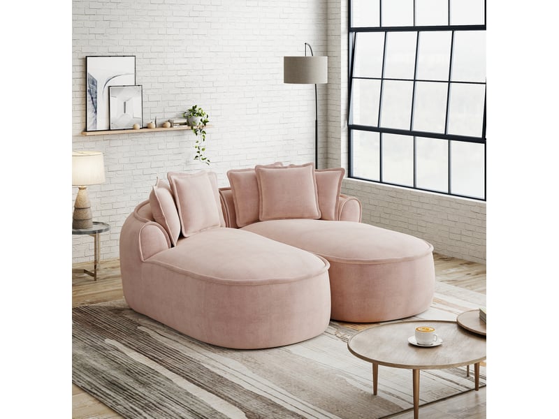 Canapé modulable 2 places 184x164x67 cm, sans montage, transformable couchage, tissu en chenille, rose - Conforama D