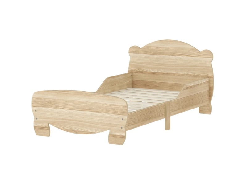  Lit enfant bas 70x140 cm en mdf bois clair, barrières fixes motif ours, pour enfants de 3 à 6 ans, sans matelas  - Conforama A