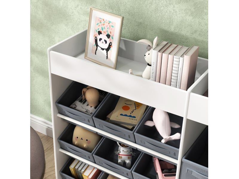  Meuble de rangement enfant 105x30x80 cm blanc avec 11 bacs en tissu  - Conforama D