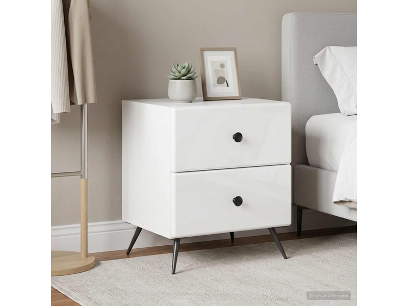 Table de chevet - cabinet de chevet - table de nuit 2 pièces blanc brillant 43 x 34,5 x 47,5 cm  - Conforama C