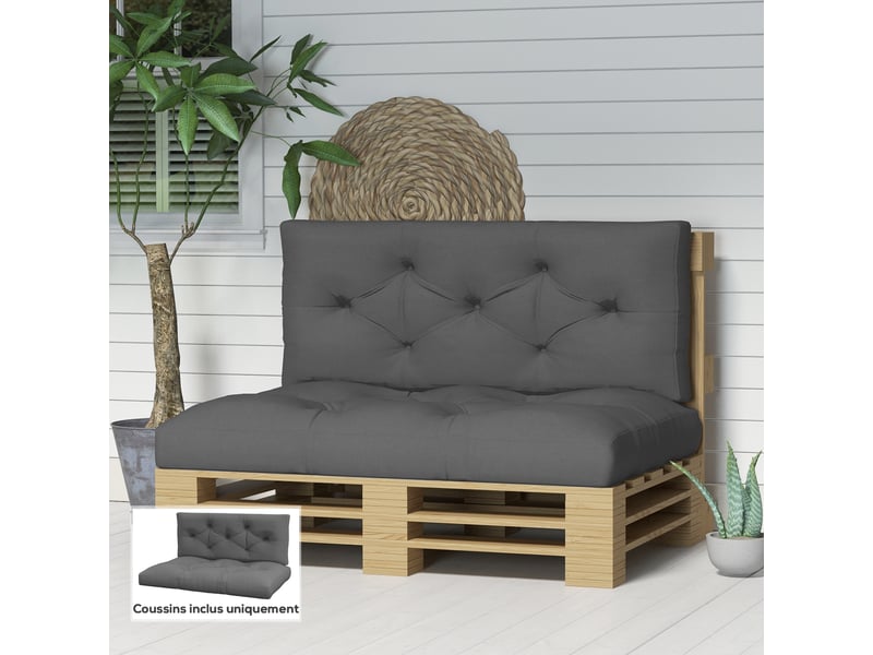  Ensemble de 2 coussins pour canapé palette 2 places dim. 120l x 80l x 12h cm polyester gris  - Conforama D