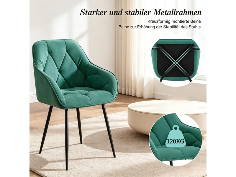  Lot de 2 chaises de salle à manger 45,5x45x83,5 cm dossier ergonomique velours vert  - Conforama D