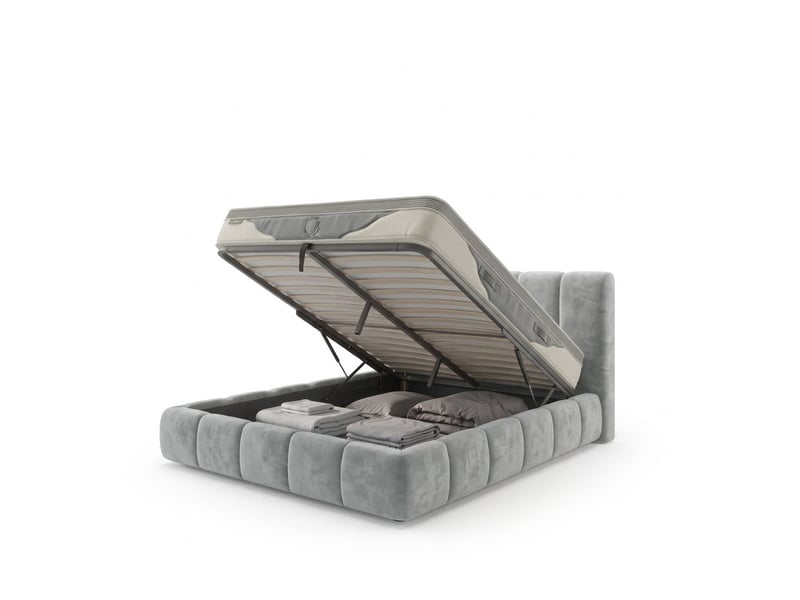  Ensemble lit coffre everest et matelas platinium 180x200 - tissu chenille gris PREMIUM - Conforama A