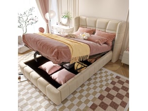 Lit coffre 90x200 cm <strong>HAVRYA</strong>  <strong></strong> coloris beige