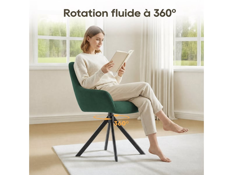 Lot 4 chaise pivotante premium avec demi-accoudoirs - chaise rotation à 360°base métallique haute stabilité, vert - Conforama D