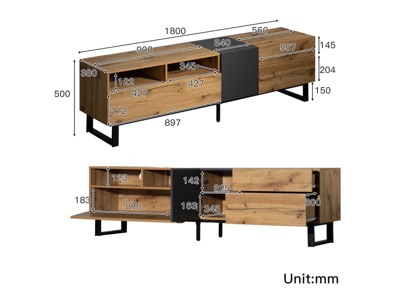  Meuble tv moderne 180 cm – design bicolore et effet bois  - Conforama B