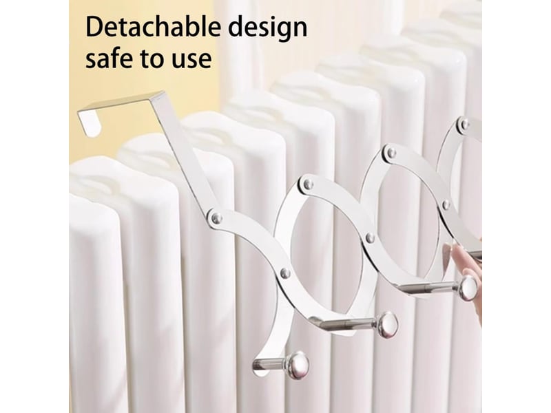  Séchoir à linge en acier inoxydable pour radiateur, sans perçage, porte arrière, organiseur de cuisine, étendoir à vêtements à suspendre (4 crochets, gris  - Conforama B