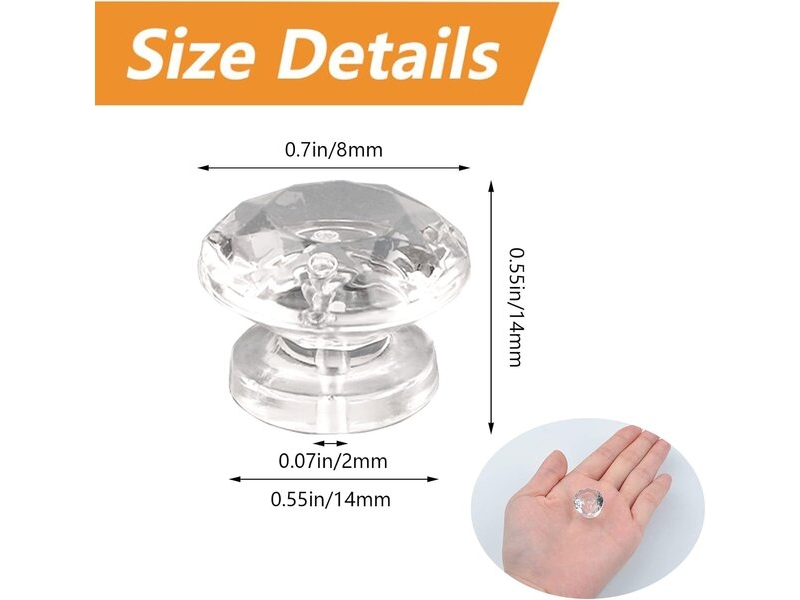  Pack de 24 mini poignées adhésives acryliques en forme de diamant, poignées sans perçage pour miroirs, boîtes cadeaux et petits meubles  - Conforama C