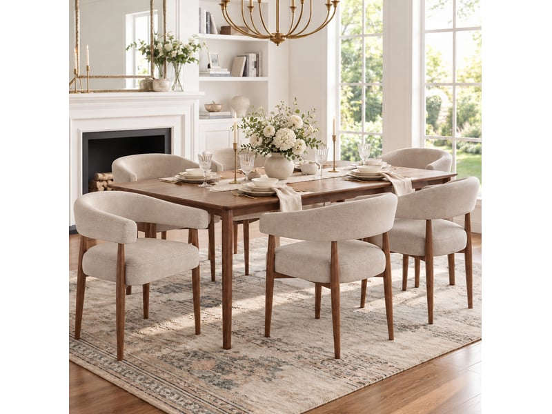  Lot de 4 chaises de salle à manger avec accoudoirs 60x59x75 cm en chenille taupe  - Conforama W