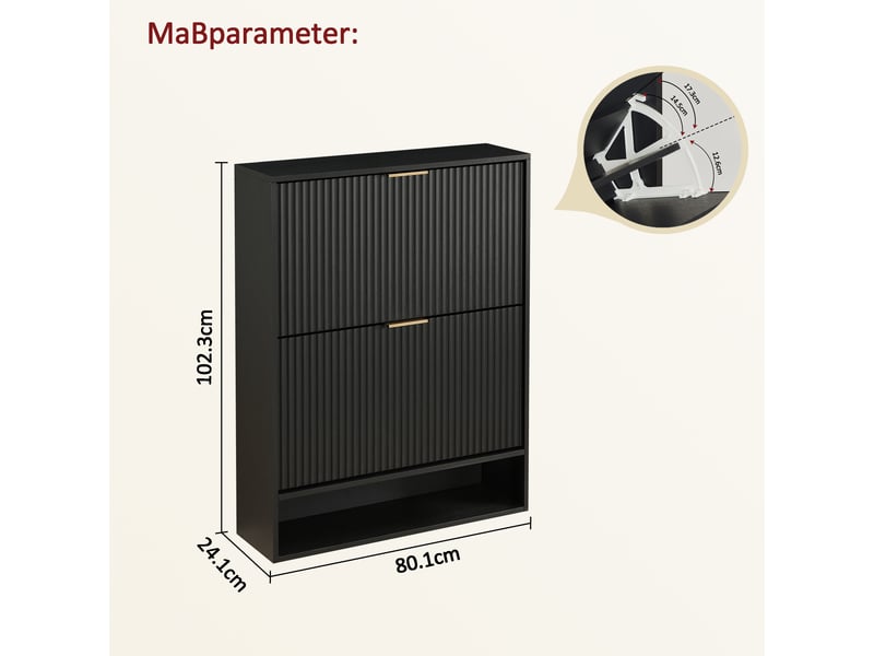  Meuble à chaussures étroit 80x24x102 cm, petit meuble hall d'entrée noir, rangement couloir avec porte abattante et surface déco  - Conforama C