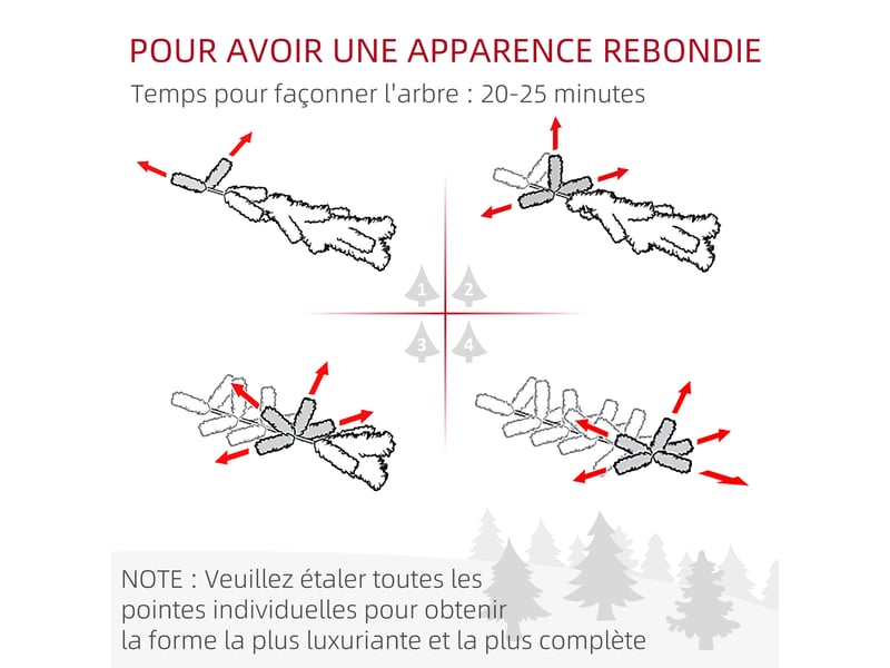  Sapin arbre de noël artificiel 195 cm 556 branches avec 27 pommes de pin+ support pliable pied vert  - Conforama E