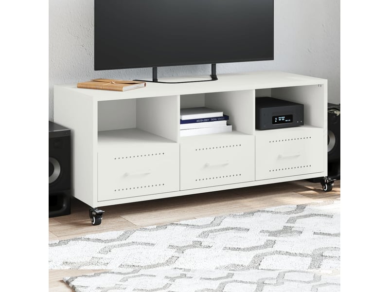  Meuble tv - banc tv - meuble de rangement blanc 100,5x39x43,5 cm acier  - Conforama B