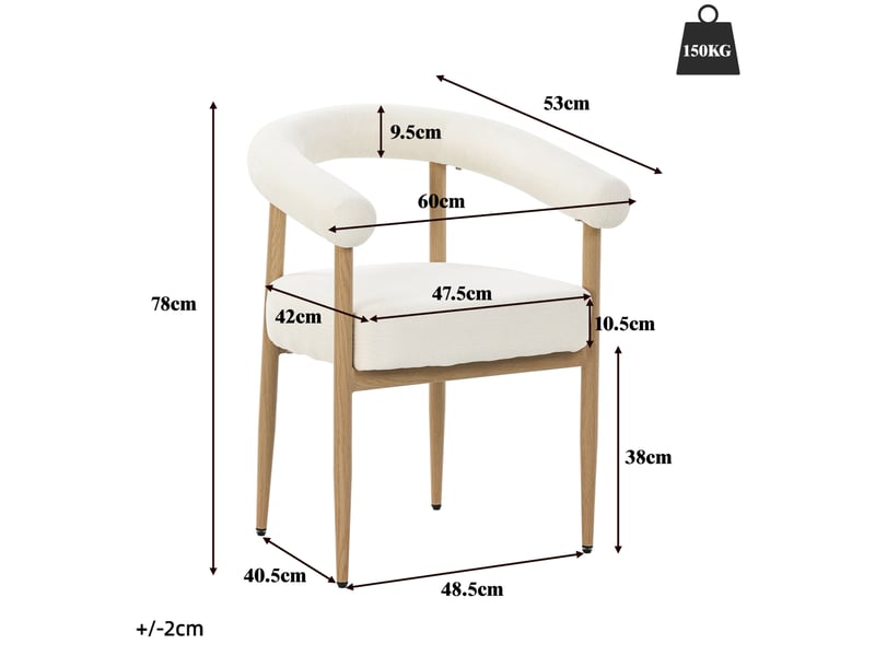  Lot de 6 chaises de salle à manger 48,5x40,5x78 cm – blanc – assise rembourrée, pieds réglables  - Conforama C