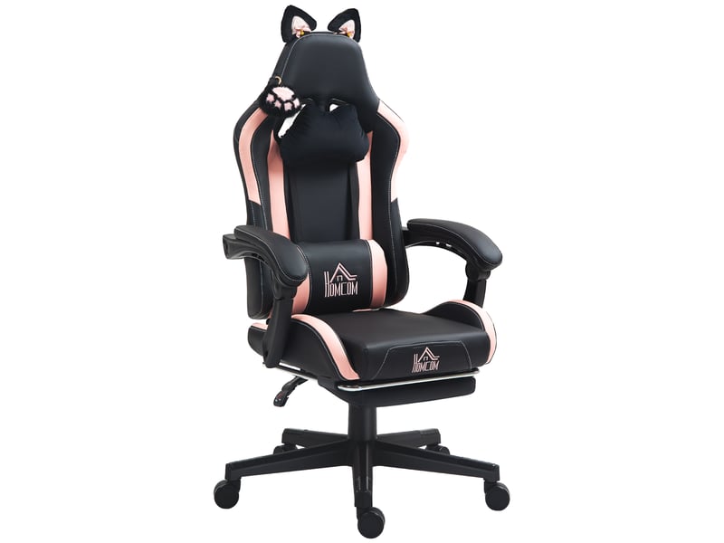  Chaise gaming ergonomique, fauteuil gamer avec dossier inclinable, 65 x 62 x 124 cm, noir  - Conforama A