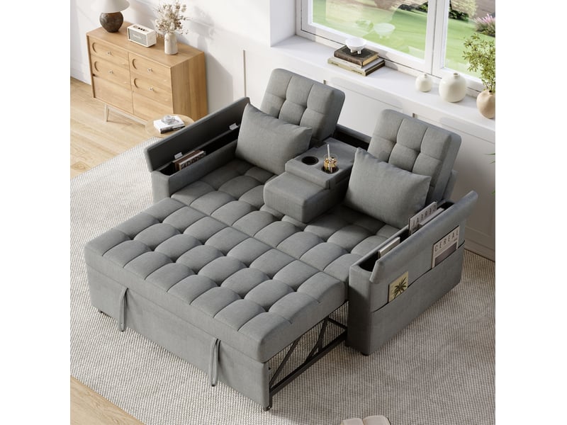  Canapé convertible 2 places gris avec rangement et dossier réglable  - Conforama B