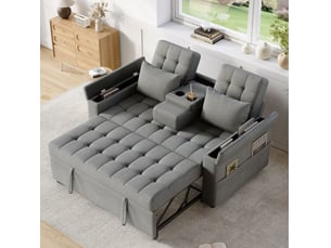 Canapé droit convertible 2 places Polyester gris avec coffre de rangement