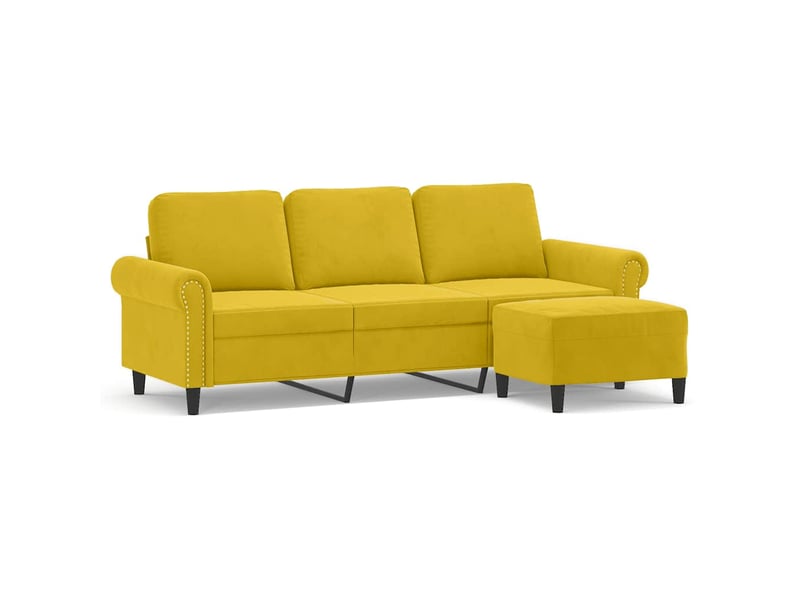 Canapé 3 places, canapé droit fixe avec repose-pieds jaune 180 cm velours shl71913 - Conforama A