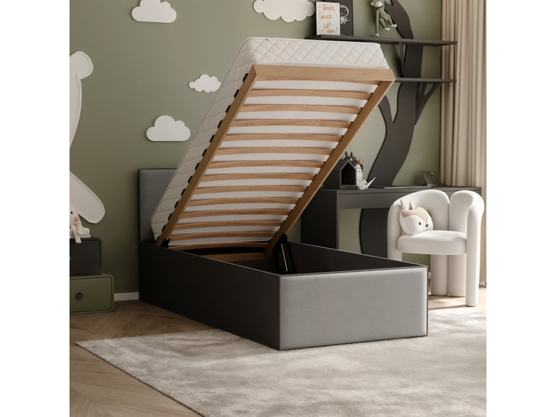  Lit coffre sashi - 90x200 cm - avec matelas - tissu velours - noir gris SASHI - Conforama C