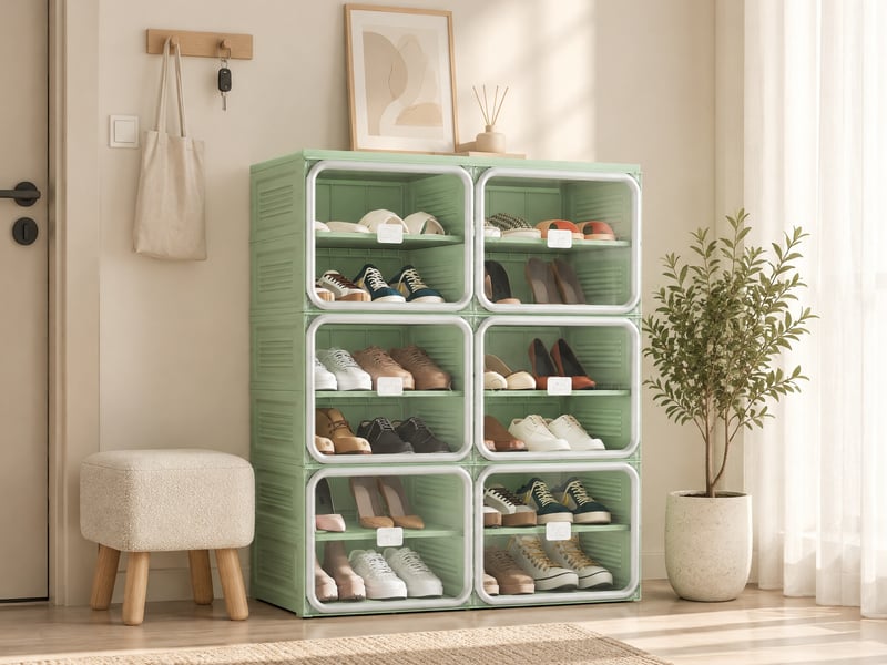  Armoire à chaussures en plastique pp - 24 paire(s) - porte abattante transparente - anti‑poussière - sans assemblage - meuble rangement chaussures petit espace - vert‑gris  - Conforama B