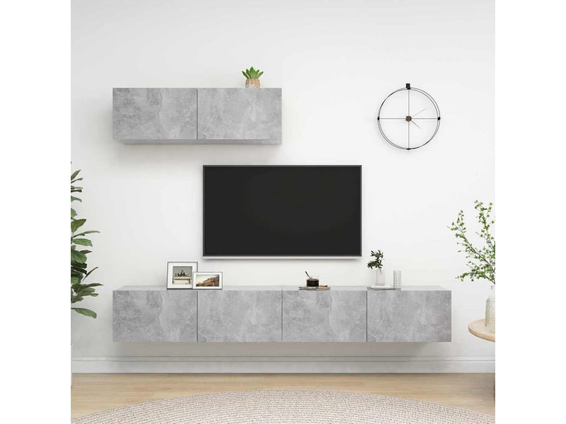 Lot de 3 meuble tv bas salon gris béton bois d'ingénierie shl59732  - Conforama B